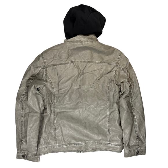 Surplus Faux Leather Hoodie Jacket Men’s M Gray Biker Bomber Fleece Lined - Picture 3 of 9